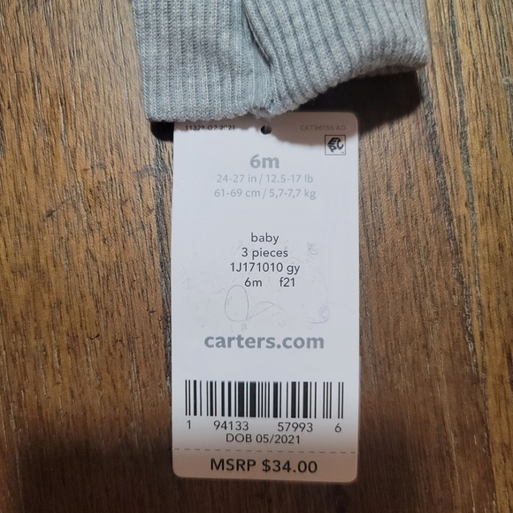 Carter’s Baby 3 Piece Hoodie Set with Car Print Size 6 Months NWT - Picture 13 of 13